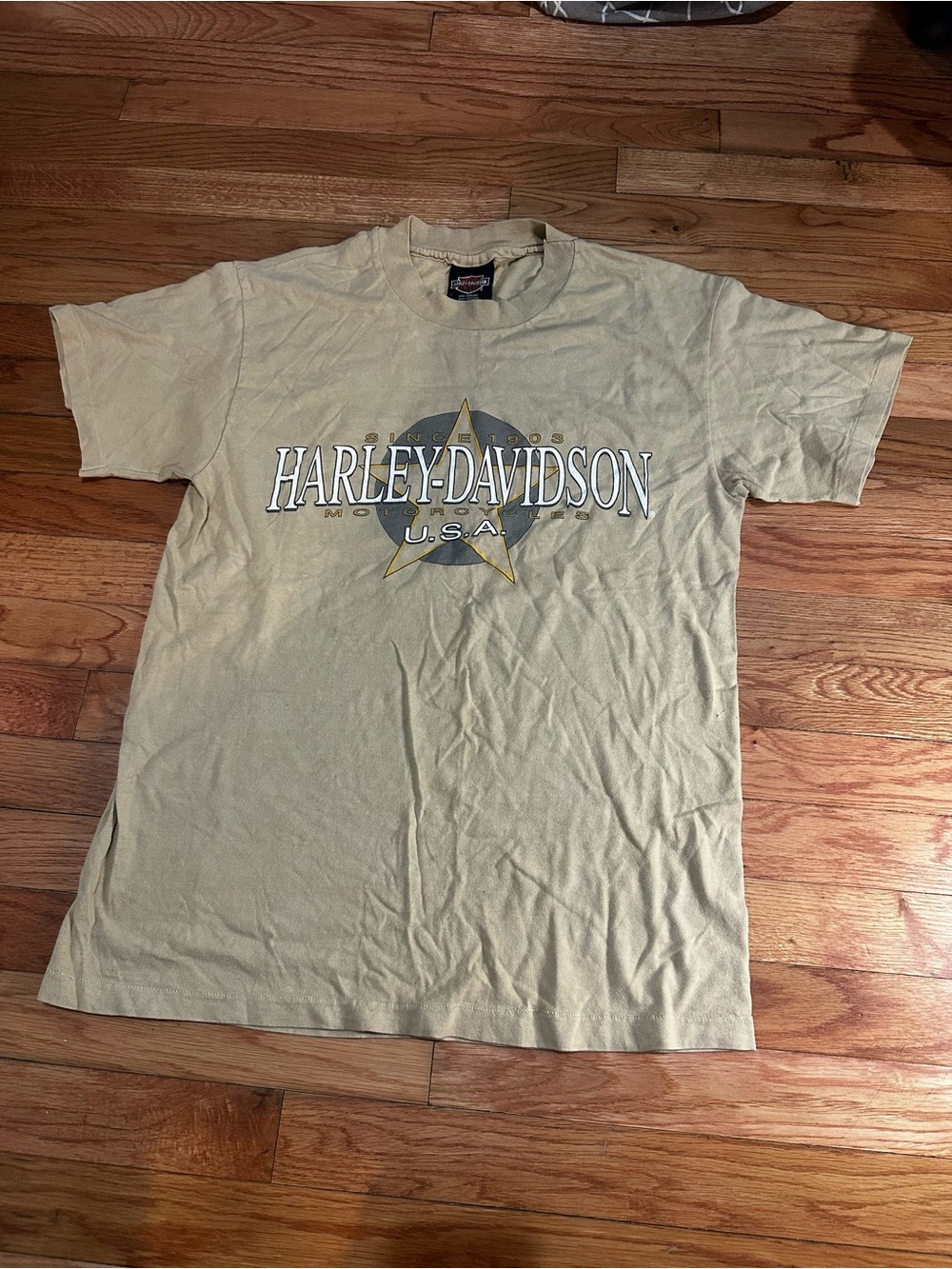 Vintage Harley Davidson Beige T Shirt Docs St. Louis Made USA Bikercore Med